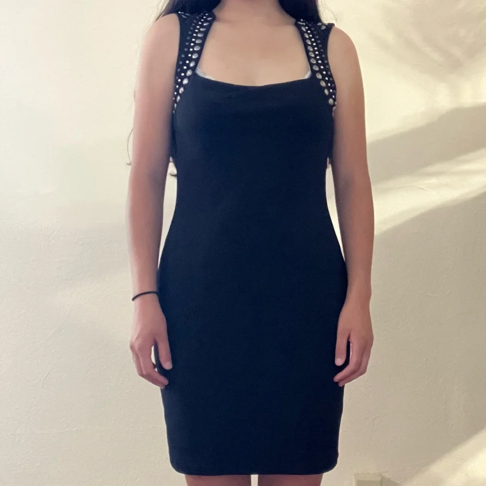 Rock & Republic Black Fitted Sheath Mini Dress w/ silver studded straps Size: S - Picture 1 of 5